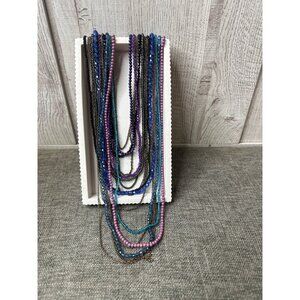 Vintage Multicolor Beaded Necklace With Mixed Chains & Lobster Clasp Closure